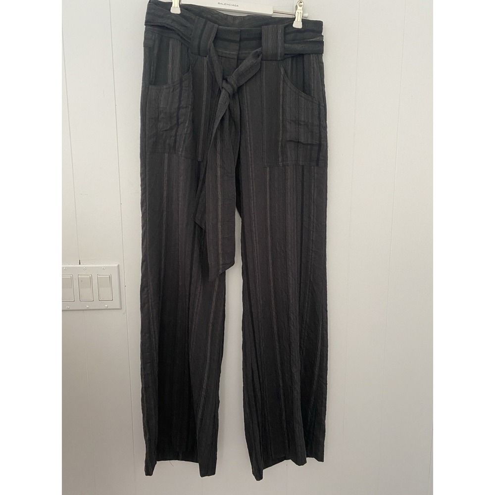 Georgie Wide-Leg Trousers Pants Size 0 Charcoal Stripe Waist Tie USA
